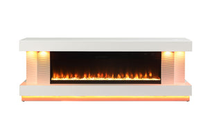 English Elm Contemporary TV Stand with Built-In Electric Fireplace, Heater, Glass Shelves & Modern Mixed-Material Finish White 75 L x 20 W x 31 H B2741P398850