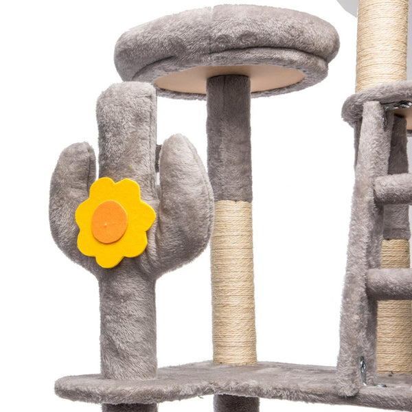 English Elm 72in Cactus Cat Tower Sisal Posts Plush Perches Capsule Pod Multi-level Climb Gray W1578P447629