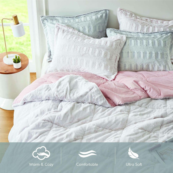 English Elm 3 Piece Shaggy Faux Fur Comforter Set Plush Lodge Style Hypoallergenic Bedding Gray B035P319597