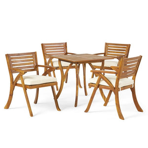 English Elm Christopher Knight Home® - Outdoor Hermosa 5-Piece Teak Wood Dining Set With Cream Cushions For Stylish Alfresco Dining 54555.00TEA4-57234.00