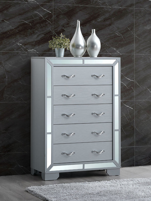 English Elm Murry Glam Five Drawer Chest with Mirror Fronts and Chrome Hardware for Bedroom B078P473040