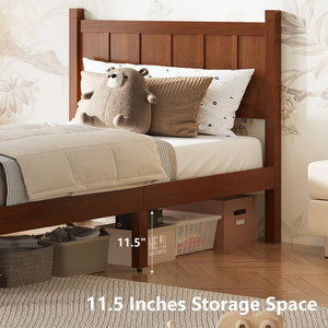 English Elm Twin Platform Bed Vertical Slat Headboard Farmhouse Shaker Wood Grain Finish Bedroom Dark Walnut N733P422478P