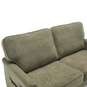 English Elm Loveseat Mid Century Modern Two-Seater Sofa with USB Type-C Charging, Removable Zipper Covers, Durable Wood Legs Green W395P238825