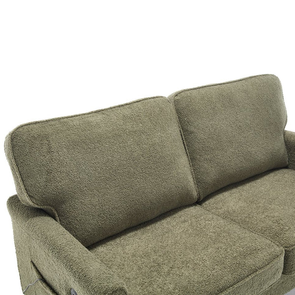 English Elm Loveseat Modern Mid-Century 2-Seater with USB Type-C Charging, Removable Zippered Covers, Sturdy Wood Legs Green W395P238825