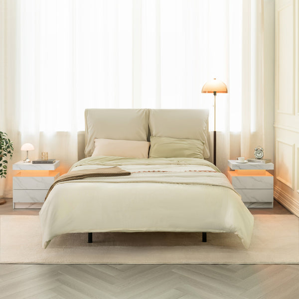 English Elm Nightstand LED Bedside Table with Adjustable Multi-Color Lights, Sleek Modern End Table for Bedroom Matte White 22.83 L x 16.93 W x 7.68 H W2178138739