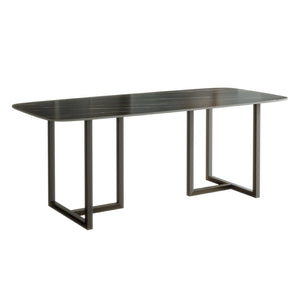 English Elm Carbon Steel Dining Table with Stone Top and Matte Black Frame for Modern Rooms W1002S00002