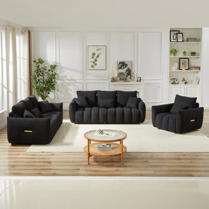 English Elm 1 Seater Modern Lounge Chair Sofa with Teddy Fleece, Wooden Frame, 7 Cushions, Sturdy 250lb Seats Black W1193S00167