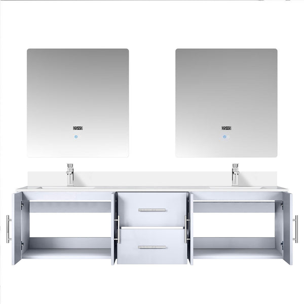 English Elm Glossy White Double Bath Vanity 72" W with Cultured Marble Top, Chrome Faucet, 30" LED Mirrors, Durable Finish B2731S01097