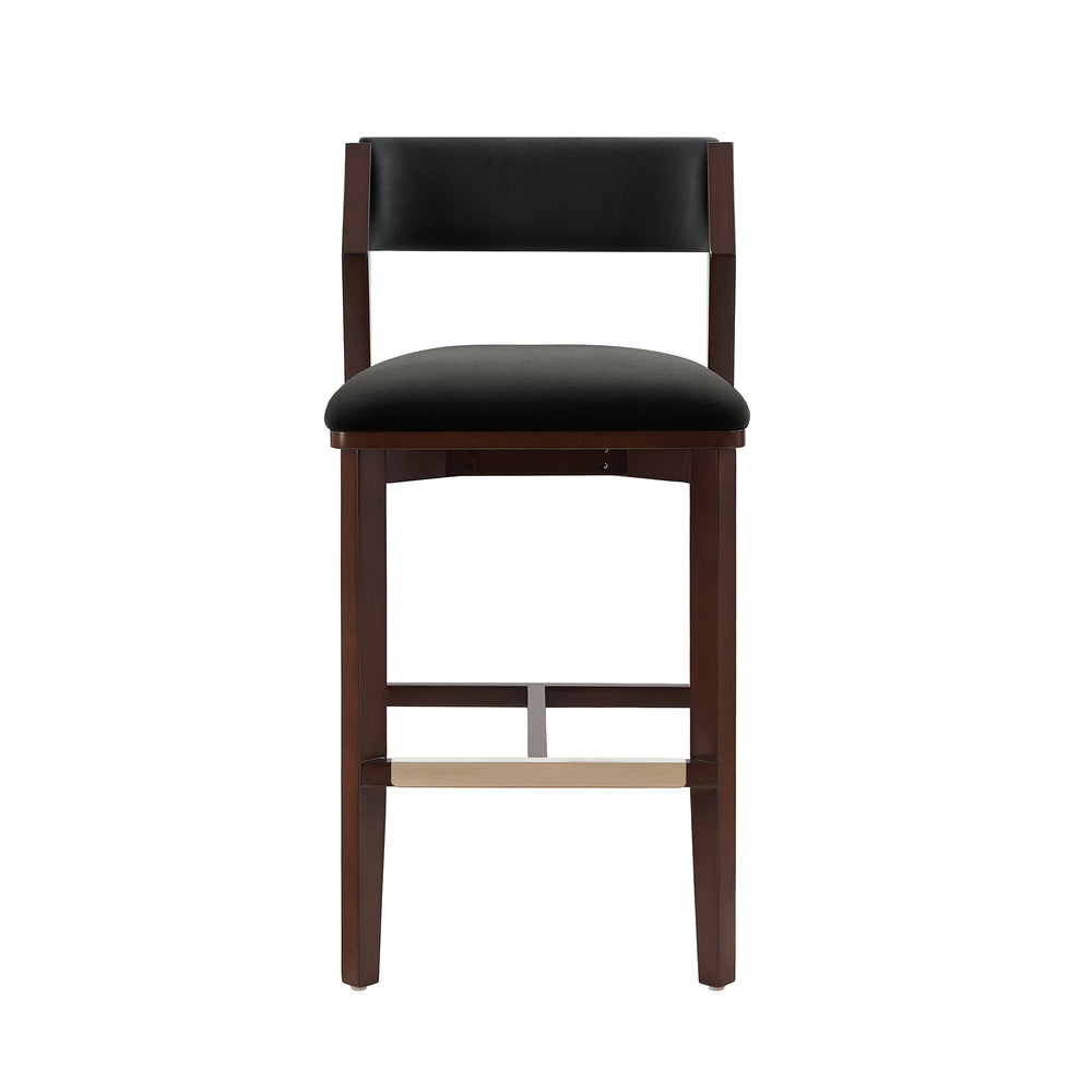 English Elm Patricia Velvet Upholstered Counter Stool with Beech Frame, Gold Footrest Plate, Commercial Grade Comfort Black B365P398046