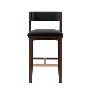 English Elm Patricia Velvet Upholstered Counter Stool with Beech Frame, Gold Footrest Plate, Commercial Grade Comfort Black B365P398046