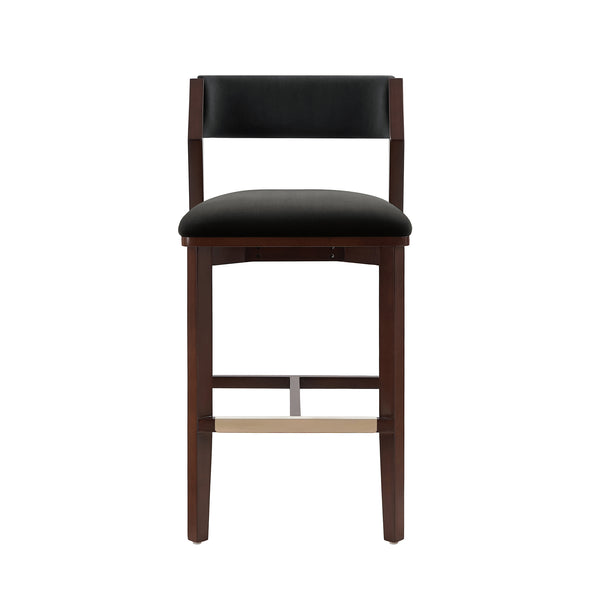 English Elm Patricia Velvet Upholstered Counter Stool with Beech Frame, Gold Footrest Plate, Commercial Grade Comfort Black B365P398046