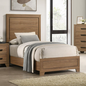 English Elm Simple Recessed Panel Twin Bed Frame Rubberwood Build Warm Chestnut Transitional Bedroom B2741S00871