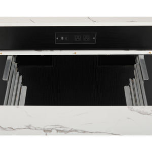 English Elm K&K Modern Extendable 59.5" Kitchen Island with Double-Sided Storage, Power Outlet & Casters Black N707S000017B