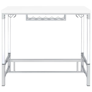 English Elm Tonneson White Acrylic Leg Bar Table with Silver Trestle, Wine Rack & Stemware Holders, 47" B062P299943