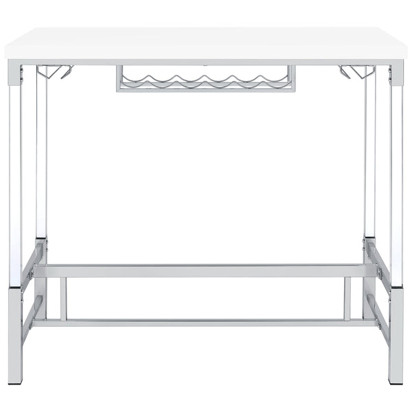 English Elm Tonneson White Acrylic Leg Bar Table with Silver Trestle, Wine Rack & Stemware Holders, 47" B062P299943