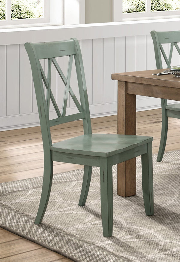 English Elm 5pc Farmhouse Dining Set Pine Table with Four Double X Back Chairs for Kitchen Brown+Teal B011S00998