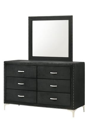 English Elm Glam Six Drawer Velvet Dresser Tufted Nailhead Trim Tempered Glass Top Bedroom B2741P422557