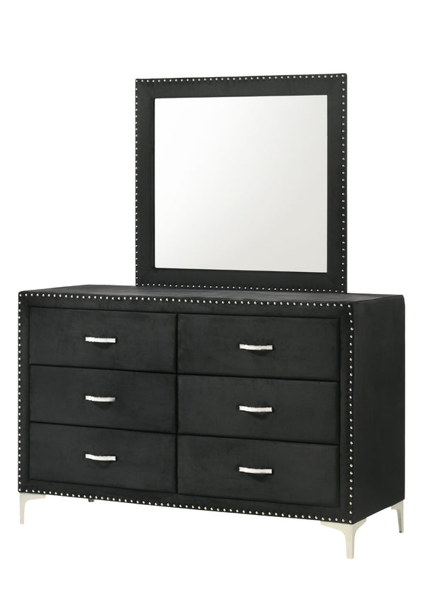 English Elm Glam Six Drawer Velvet Dresser Tufted Nailhead Trim Tempered Glass Top Bedroom B2741P422557