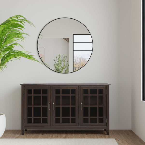 English Elm Connaught Solid Wood Buffet with Glass Doors Raised Panel Drawers Dining Storage B136P436051