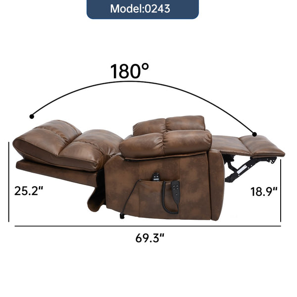 English Elm Brown Leatheraire Power Lift Recliner Dual Motor Massage Heat Heavy Duty 350 Lb W1803P340282