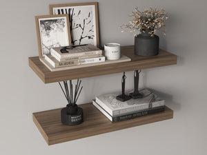 English Elm Ecco Floating Shelves Set of 2 — 31.5" Wall-Mounted Matte Particle Board Shelves with Hidden Brackets and Sturdy Support Dark Brown 32 L x 11 W x 4 H B070P242485