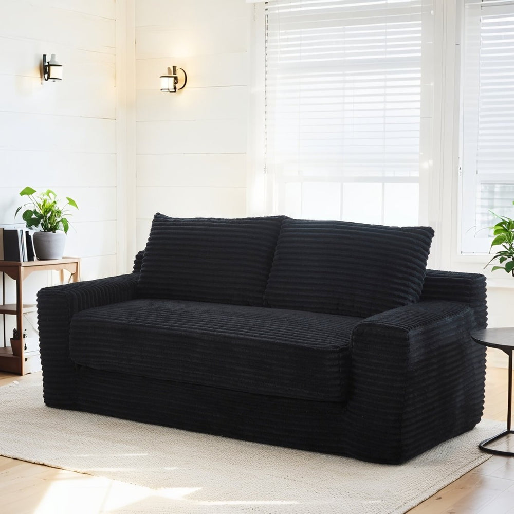 English Elm Loveseat Convertible Corduroy Sofa Bed with Memory Foam Steel Frame for Small Spaces Black W2959P425090