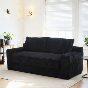 English Elm Loveseat Convertible Corduroy Sofa Bed with Memory Foam Steel Frame for Small Spaces Black W2959P425090