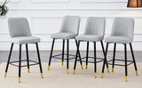 English Elm Modern Light Gray Pu Bar Stool - Gold Decorated Legs With Comfortable Resting Beam.Light Gray,Black Metal Legs,,Bar Stool.Set Of 2 Chairs.