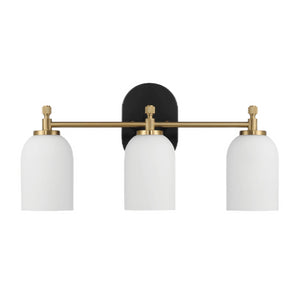 English Elm Ashcroft Furniture - Meadows Brushed Gold Three-Light Vanity Wall Sconce with White Frosted Glass for Bathroom Mirror B183P231793