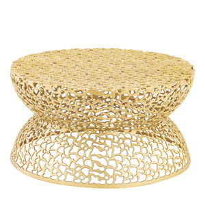 English Elm T3704-35 Round Aluminum Lattice Coffee Table with Sculptural Cutout Design for Modern Lofts Gold B009P417513