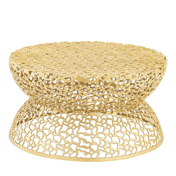 English Elm T3704-35 Round Aluminum Lattice Coffee Table with Sculptural Cutout Design for Modern Lofts Gold B009P417513