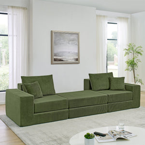 English Elm Modular Cloud Sectional Sofa with Corduroy Upholstery, Deep-Seat Sleeper Loveseat, Removable Ottoman, No-Assembly Comfort and Customizable Configuration Green W1117P357544