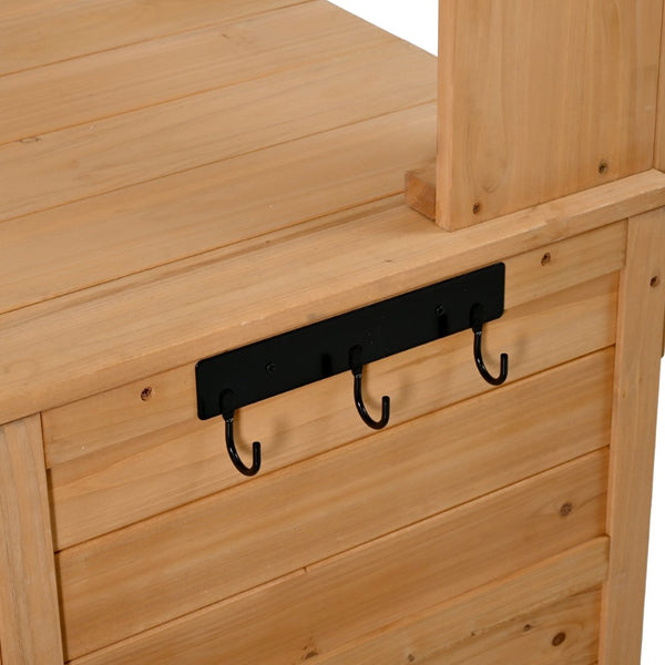 English Elm (with Hutch) Topamx Solid Fir Potting Bench Patio Workstation Spice Rack Drawer Natural Wood N717P404331A