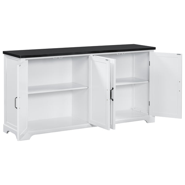 English Elm U_STYLE Pine Wood Sideboard Console Table for Entryway Living Room Dining with 4 Metal Handles, Sturdy Black White N711P239354K