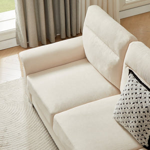 English Elm 82" Chesterfield Snowfleece Upholstered 3-seat Sofa Nailhead Trim Plush Living Room Beige W1359P386036