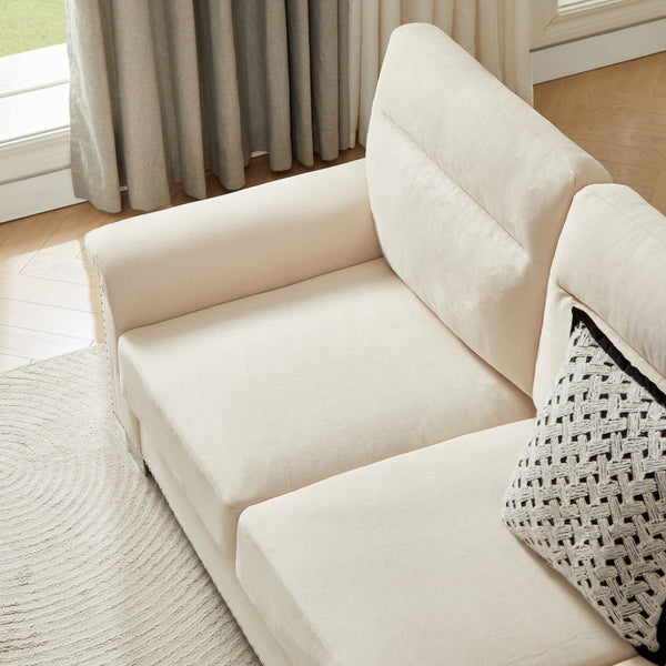 English Elm 82" Chesterfield Snowfleece Upholstered 3-seat Sofa Nailhead Trim Plush Living Room Beige W1359P386036