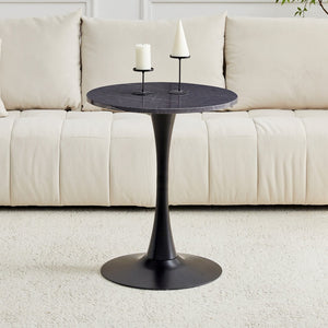 English Elm Round Faux Marble Tulip Dining Table Mid Century Pedestal Base for Compact Kitchens Black+Gery W2920P395716