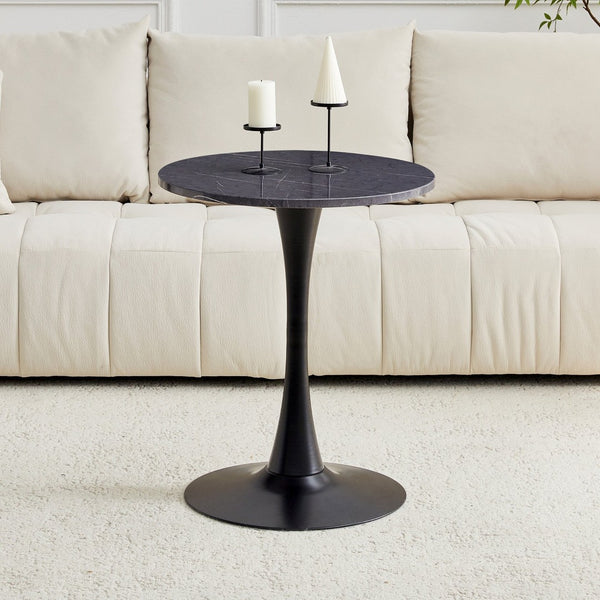 English Elm Round Faux Marble Tulip Dining Table Mid Century Pedestal Base for Compact Kitchens Black+Gery W2920P395716