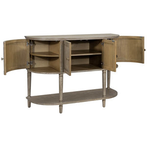 English Elm Accent Reclaimed Greige Cabinet with Lower Shelf, Solid Wood Frame, Oval Side Storage, 100lb Top Capacity B035P256567