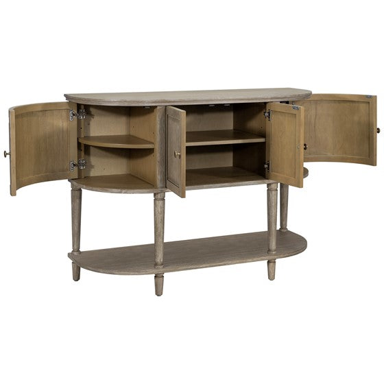 English Elm Accent Reclaimed Greige Cabinet with Lower Shelf, Solid Wood Frame, Oval Side Storage, 100lb Top Capacity B035P256567