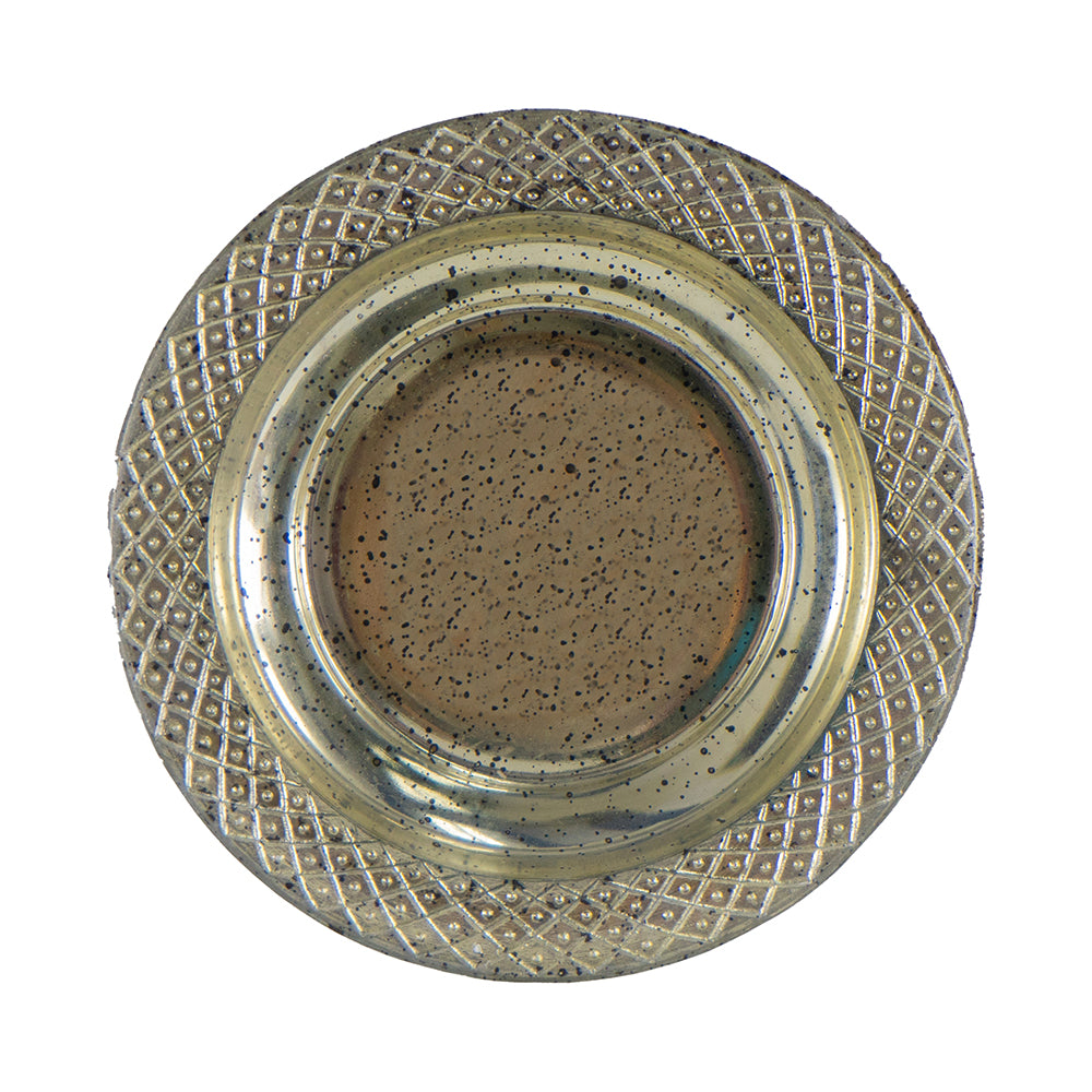 English Elm D6.1x11.8" Antique Silver Glass Pillar Candle Holder with Ribbed Detail, Round Base Elegance W2078P390747