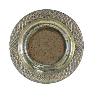 English Elm D6.1x11.8" Antique Silver Glass Pillar Candle Holder with Ribbed Detail, Round Base Elegance W2078P390747