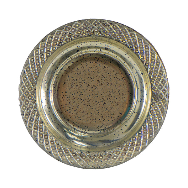 English Elm D6.1x11.8" Antique Silver Glass Pillar Candle Holder with Ribbed Detail, Round Base Elegance W2078P390747