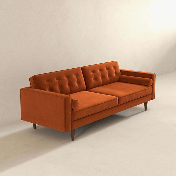 English Elm Mid Century Modern Velvet Sofa with Tapered Wood Legs for Living Room or Loft B183S00200