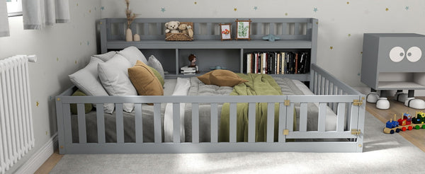 English Elm Twinhouse-sf-gy Solid Wood House Frame Floor Bed for Kids Cozy Low Profile W308P292335