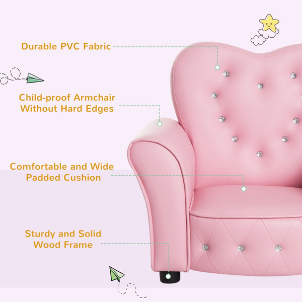 English Elm Qaba Kids Sofa - Stylish Pink Upholstered Toddler Couch With Diamond Tufting, Perfect For Playrooms! W2225P217362-GIGA