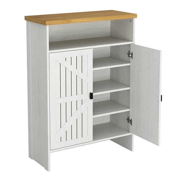 English Elm Modern Six-Drawer MDF Cabinet with Rounded Metal Corners, Smooth Glides & Sleek Minimalist Style White W3226P279089