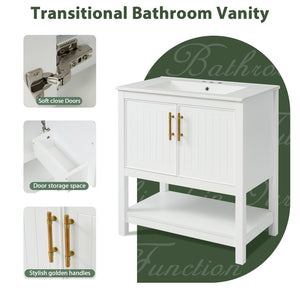 English Elm 30-Inch White Bathroom Vanity With Ceramic Sink - Stylish Storage Solution For Small Spaces! WF325888AAK