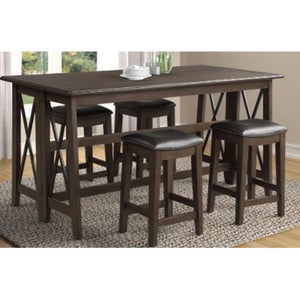English Elm Dark Solid Wood Drop Leaf Table with 4 Stools — Space-Saving Expandable Dining Set, Durable Finish Dark Brown 75.5 L x 21 W x 16.75 H B2699P206767