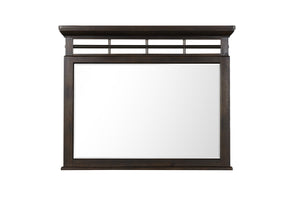 English Elm Mirror Elegant Solid Wood Frame with Elm Veneer, Metal Accents, Beveled Glass — Classic Wall Décor Mahogany 51 L x 42.5 W x 5.25 H B2699P238880